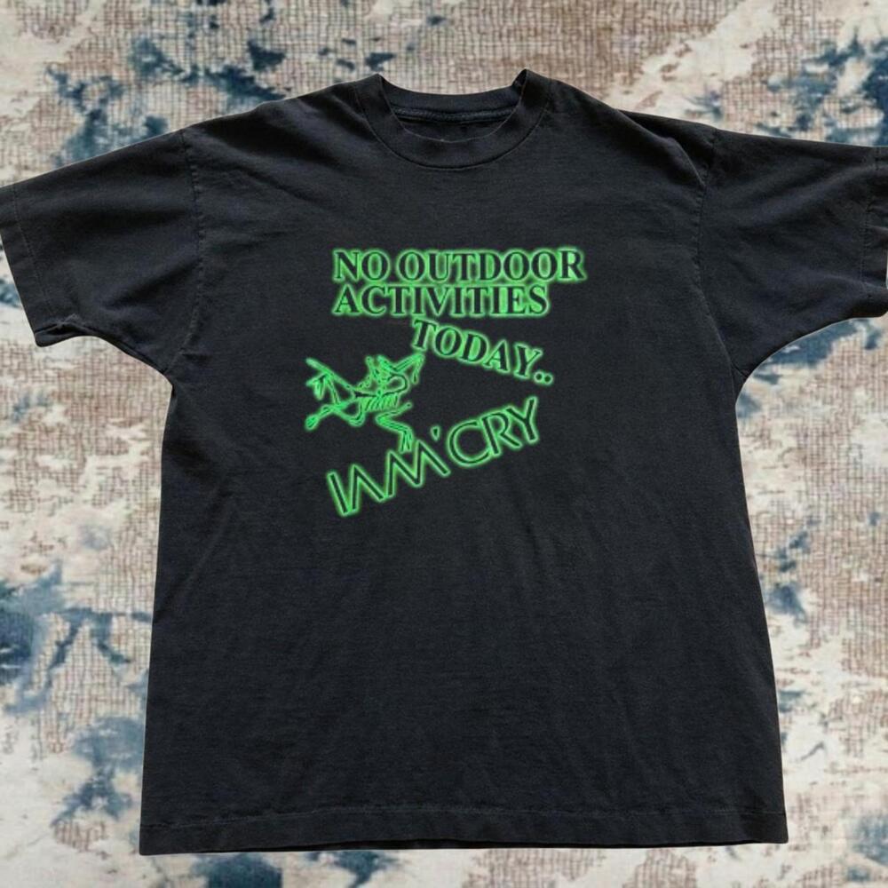 No Outdoor Activities Today I Am Cry Skeleton Arc'teryx Parody Black T-Shirt